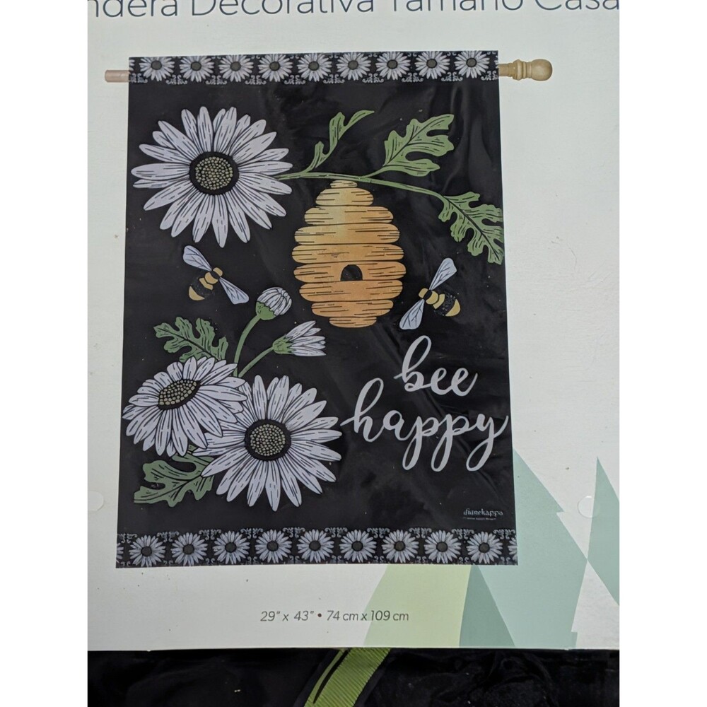 Evergreen 29" x 43" decorative house flag "Bee Happy" NIP